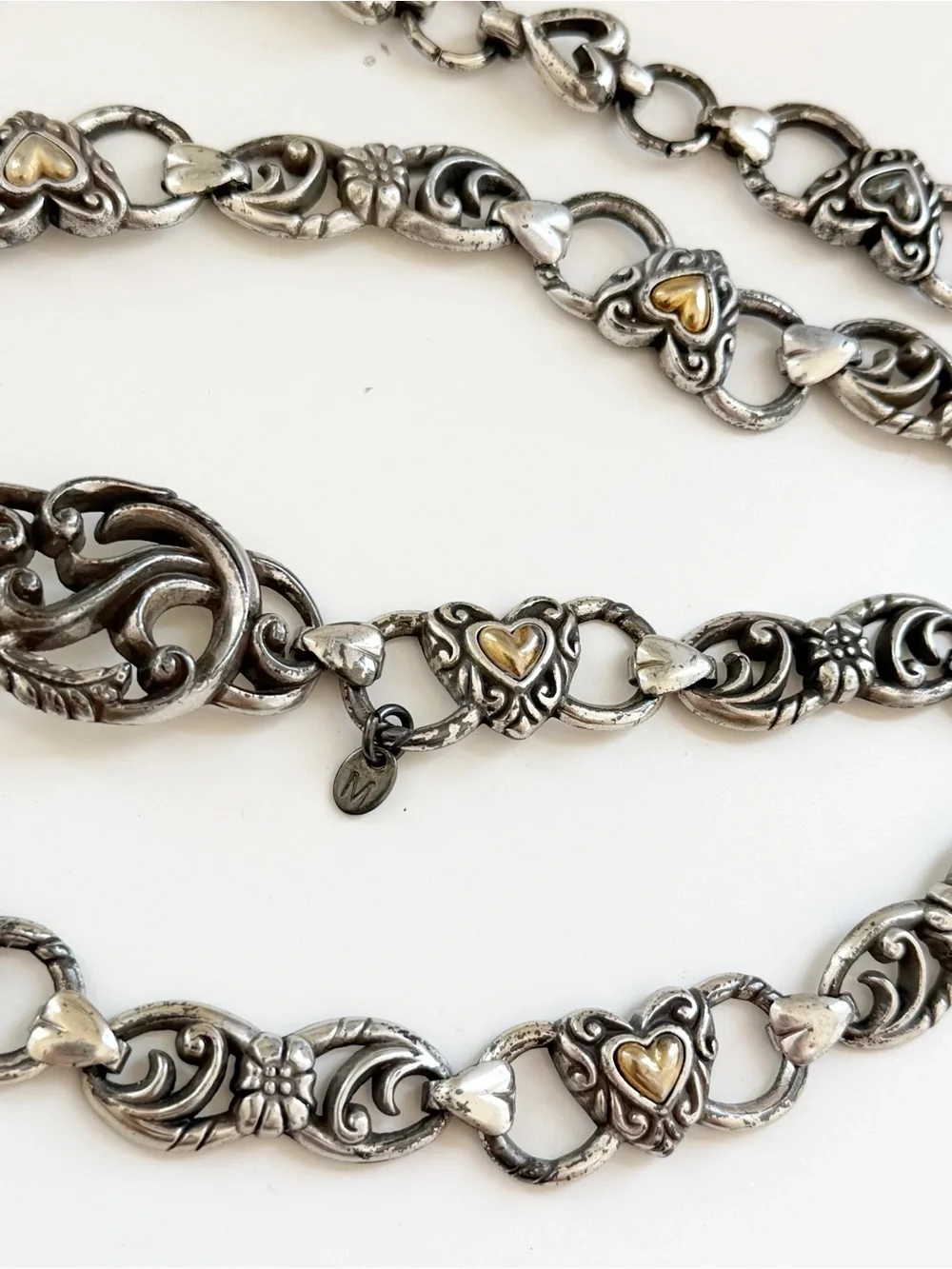Vintage Brighton Silvertone Heart Belt Metal Chain